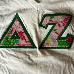 Delta Zeta letters Lilly Pulitzer print on American Apparel v neck size S